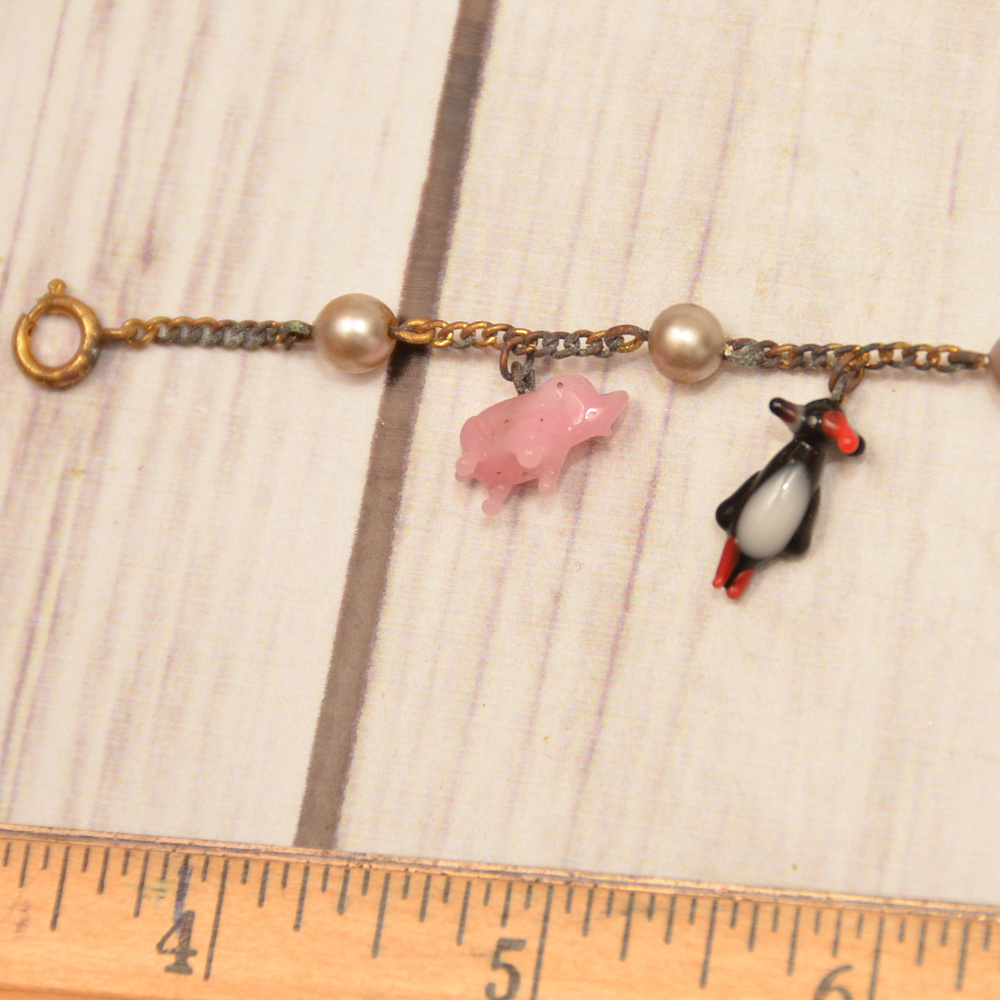 SOLD antique art glass animal bracelet penguin pig - Picture 3 of 8